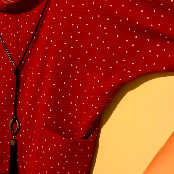 M Polka Dot Red top with Black Built in Necklace 2Front Pockets Two-Third Sleeve - Picture 8 of 12